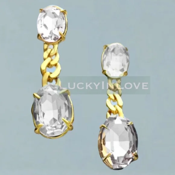 ALEXIS BITTAR • Bonbon Clear Crystal Drop Elegant Edgy Chain Drop Earrings - Picture 8 of 12